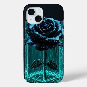 Black glass vase with a rose iPhone 15 case