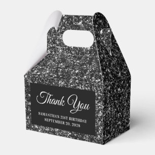 Black Glitter 21st Birthday Thank You Favour Box