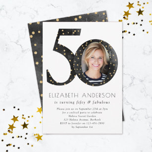 Black Glitter 50 & Fabulous Birthday Invitation