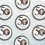 Black Glitter 50 & Fabulous Photo Classic Round Sticker<br><div class="desc">This chic design with its black watercolor and gold glitter confetti is part of our Fifty & Fabulous Photo collection. **PLEASE READ BEFORE ORDERING** 1. If you make changes and the design is cropped or doesn't look right on the screen please use the Live Design Service to help you fix...</div>