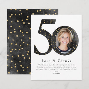 Black Glitter 50 & Fabulous Photo Thank You Card