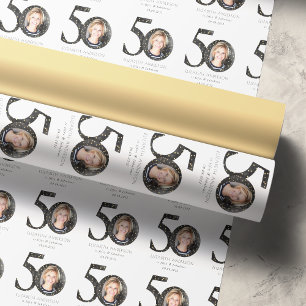 Black Glitter 50 & Fabulous Photo Wrapping Paper