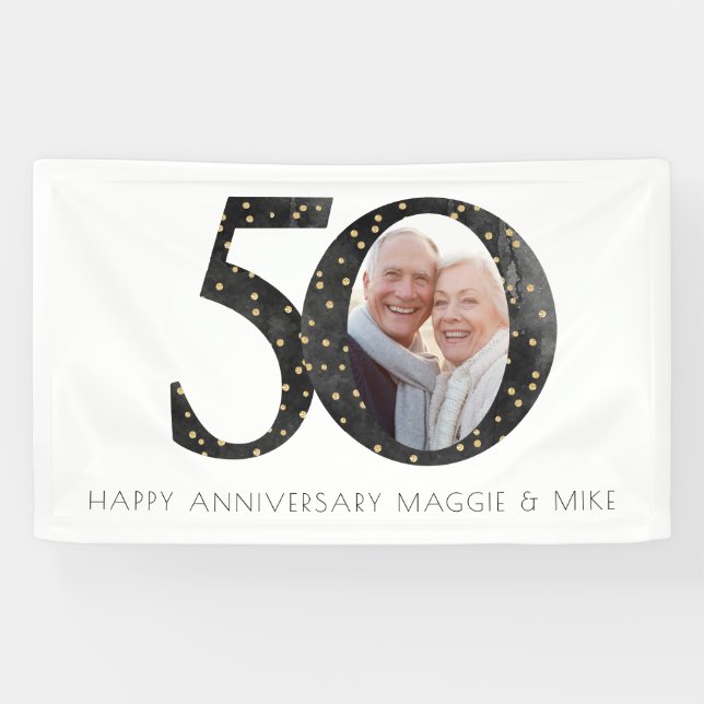 Black Glitter 50th Anniversary Photo Banner (Horizontal)