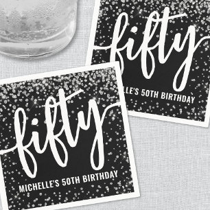 Black Glitter 50th Birthday Napkin