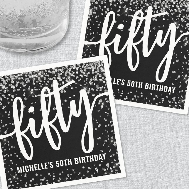Black Glitter 50th Birthday Napkin (Black Glitter 50th Birthday Napkins )
