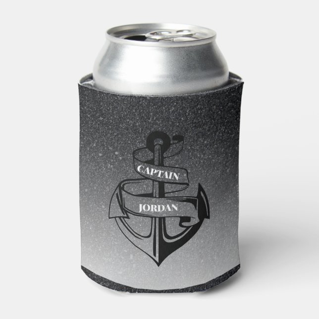 Black Glitter And Anchor Can Cooler (Can Front)