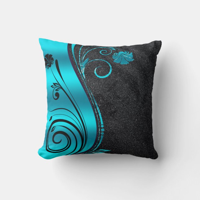 Black Glitter And Blue Swirl Cushion (Front)