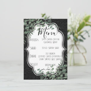 Black Glitter and Floral Eucalyptus Bouquet Meal  Enclosure Card