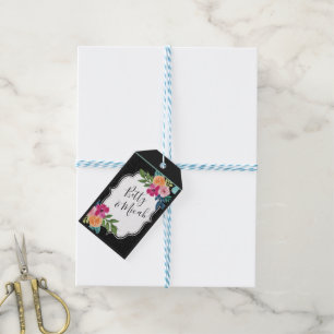 Black Glitter and Floral Rainbow Rose Bouquet Gift Tags