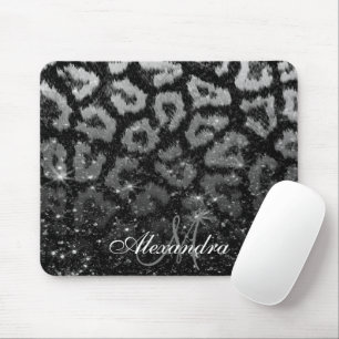 Black Glitter and Leopard Print Mouse Mat