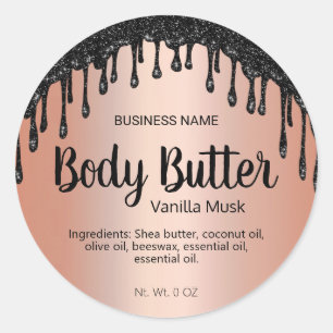Black Glitter And Rose Gold Body Butter Labels