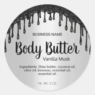 Black Glitter And SIlver Body Butter Labels