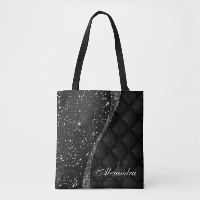 Black Glitter anf Glitter Tote Bag (Front)