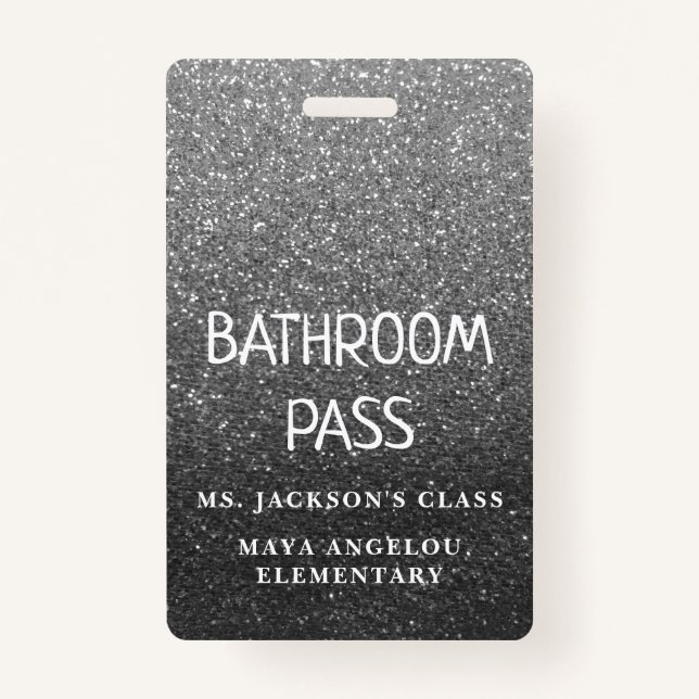 Black Glitter Back To School Bathroom Hall Pass ID Badge (Back)