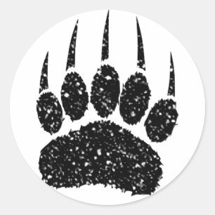 Black Glitter Bear Paw Print Drawing Classic Round Sticker