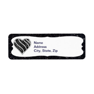 Black Glitter Black Heart Address Labels