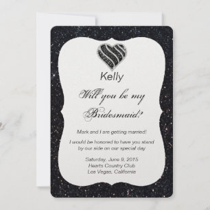 Black Glitter Black Heart Bridesmaid Card