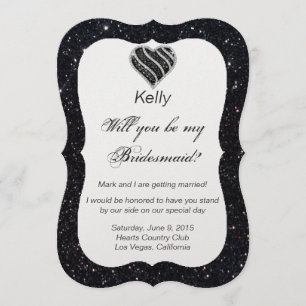 Black Glitter Black Heart Bridesmaid Card