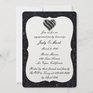 Black Glitter Black Heart Engagement Party Invite