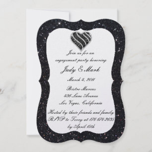Black Glitter Black Heart Engagement Party Invite