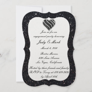 Black Glitter Black Heart Engagement Party Invite