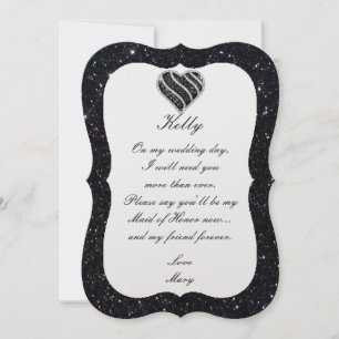Black Glitter Black Heart Maid Of Honour Card