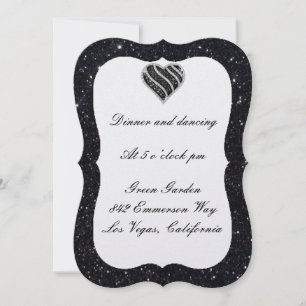 Black Glitter Black Heart Reception Card