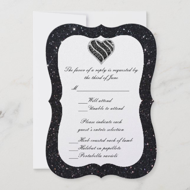 Black Glitter Black Heart Response Card (Front)