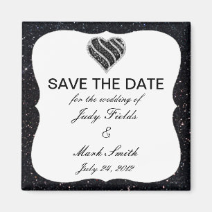 Black Glitter Black Heart Save The Date Magnet