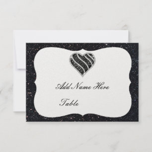 Black Glitter Black Heart Table Place Card