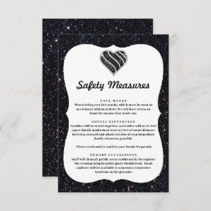 Black Glitter Black & White Heart Safety Measures Enclosure Card