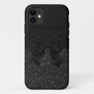 Black Glitter & Bow Personalised iPhone 11 Case