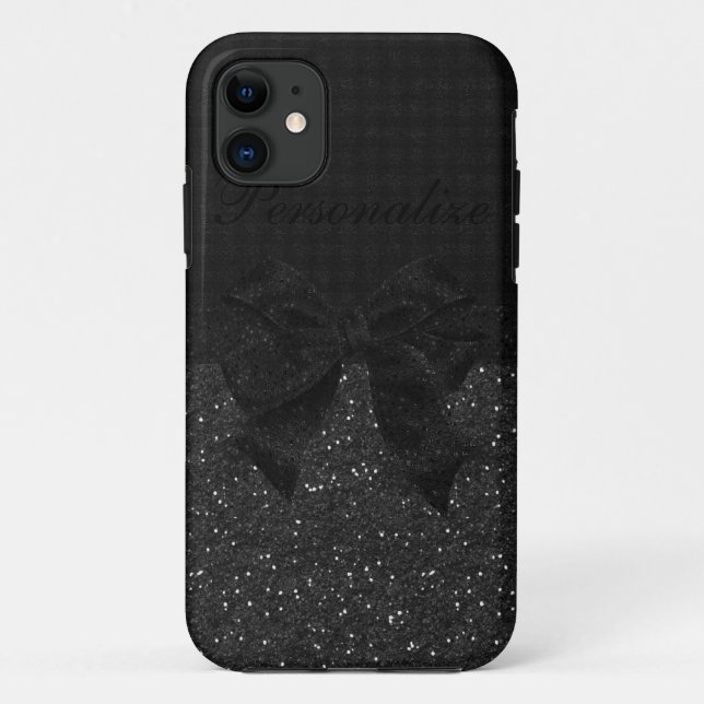 Black Glitter & Bow Personalised Case-Mate iPhone Case (Back)