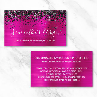 Black Glitter Bright Hot Pink Foil Online Store Business Card