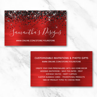 Black Glitter Bright Red Foil Online Store Business Card