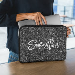 Black Glitter Brush Script Name Laptop Sleeve<br><div class="desc">Create your own dark grey and black luxury glitter with name or monogram.
Customise the brush script font calligraphy style and size.
There are other font styles in the system.
Move,  duplicate or delete the faux sparkle graphic.</div>