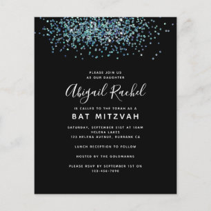 Black Glitter Budget Bat Mitzvah Invitation