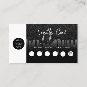 Black Glitter Business Logo QR Code Loyalty  Business Card