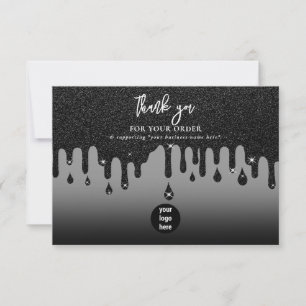 Black Glitter Business Thank You Logo Social Media Card