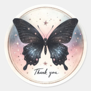 Black Glitter Butterfly - Thank you - Classic Round Sticker