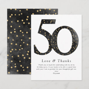 Black Glitter Confetti 50th Birthday Thank You Card