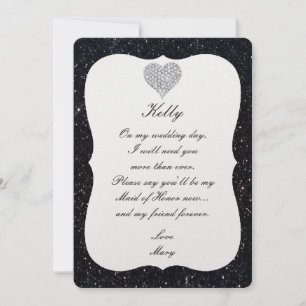 Black Glitter Diamond Heart Maid Of Honour Card