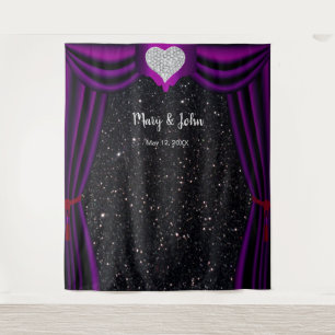 Black Glitter Diamond Heart Purple Curtain Tapestry