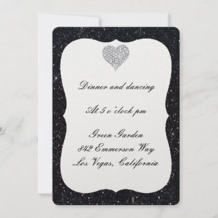 Black Glitter Diamond Heart Reception Card