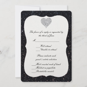 Black Glitter Diamond Heart Response Card