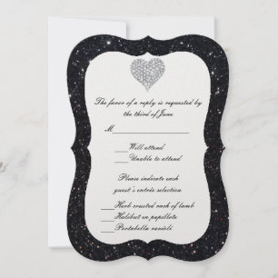 Black Glitter Diamond Heart Response Card