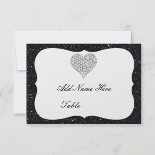 Black Glitter Diamond Heart Table Place Card