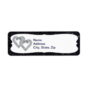 Black Glitter Diamond Hearts Address Labels