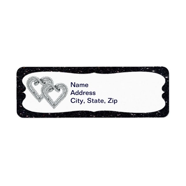 Black Glitter Diamond Hearts Address Labels (Front)