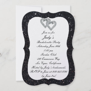 Black Glitter Diamond Hearts Bachelorette Party Invitation